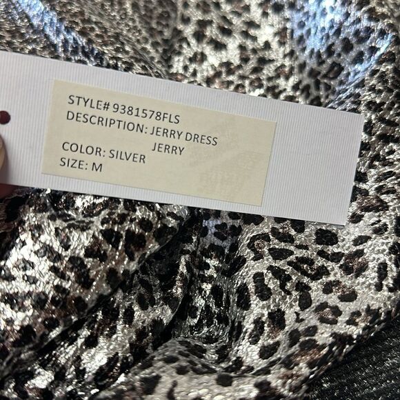 Ronny KoBo Leopard Print Silver Metallic Faux Wrap Dress - Picture 10 of 11